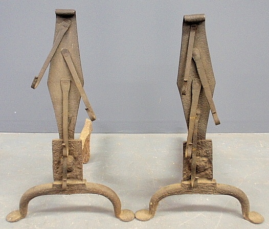 Appraisal: - Rare early pair of wrought iron andirons c probably