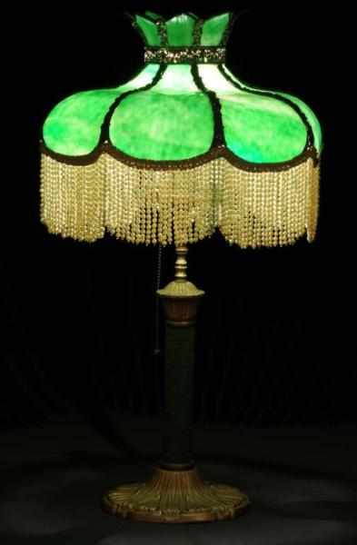 Appraisal: Slag Glass Lamp with Beaded Edge Base Description No cracks