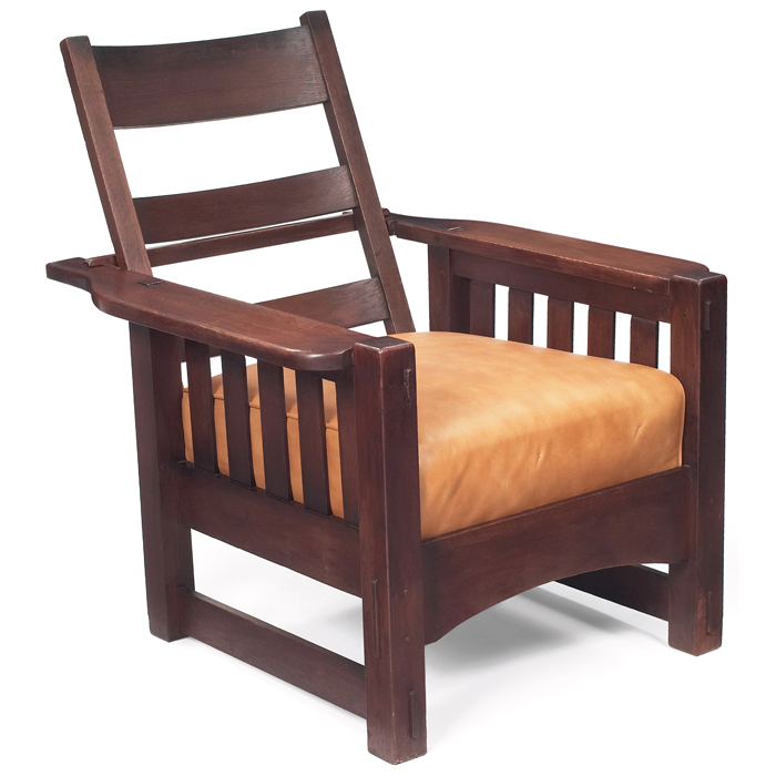 Appraisal: Harden Morris chair flat-arm form with vertical slats under each