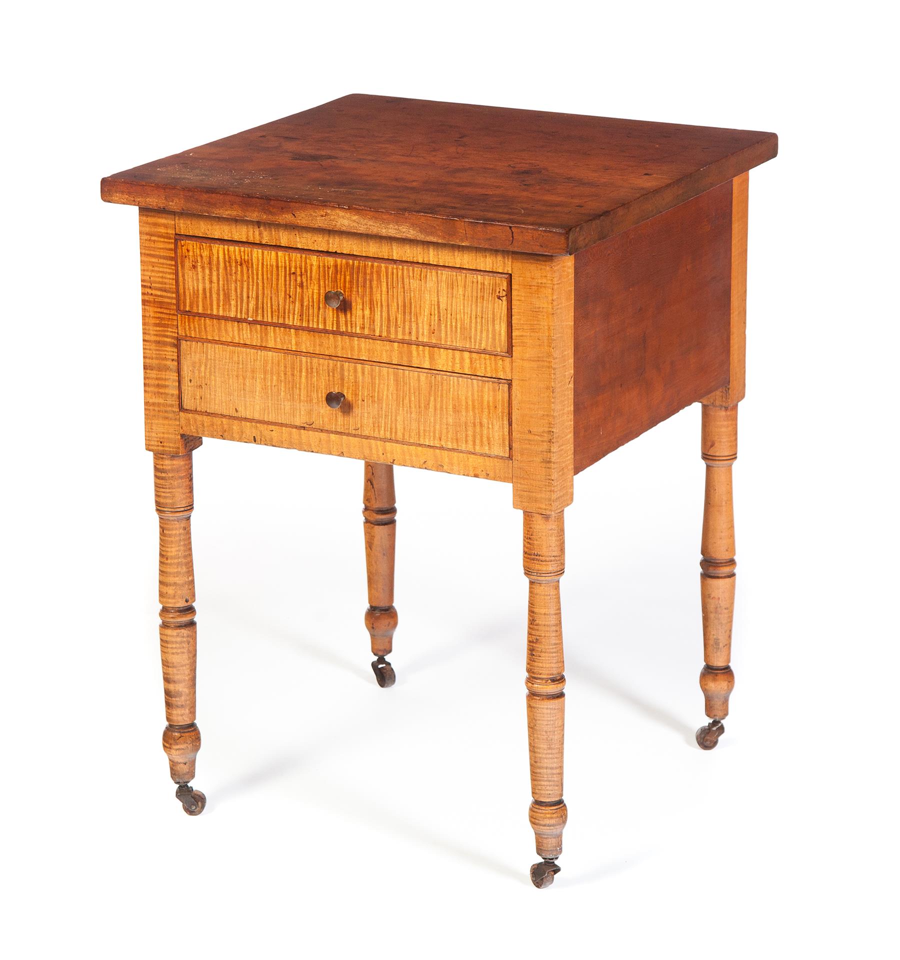 Appraisal: AMERICAN SHERATON TWO-DRAWER STAND Second quarter- th century tiger maple