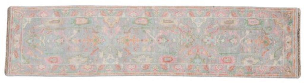 Appraisal: Hand-tied Indo-Oushak runner approx 'l ' w Please Note All