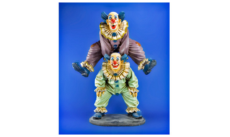 Appraisal: Jun Asilo Figure Group Of Clowns Painted Model Showing Two