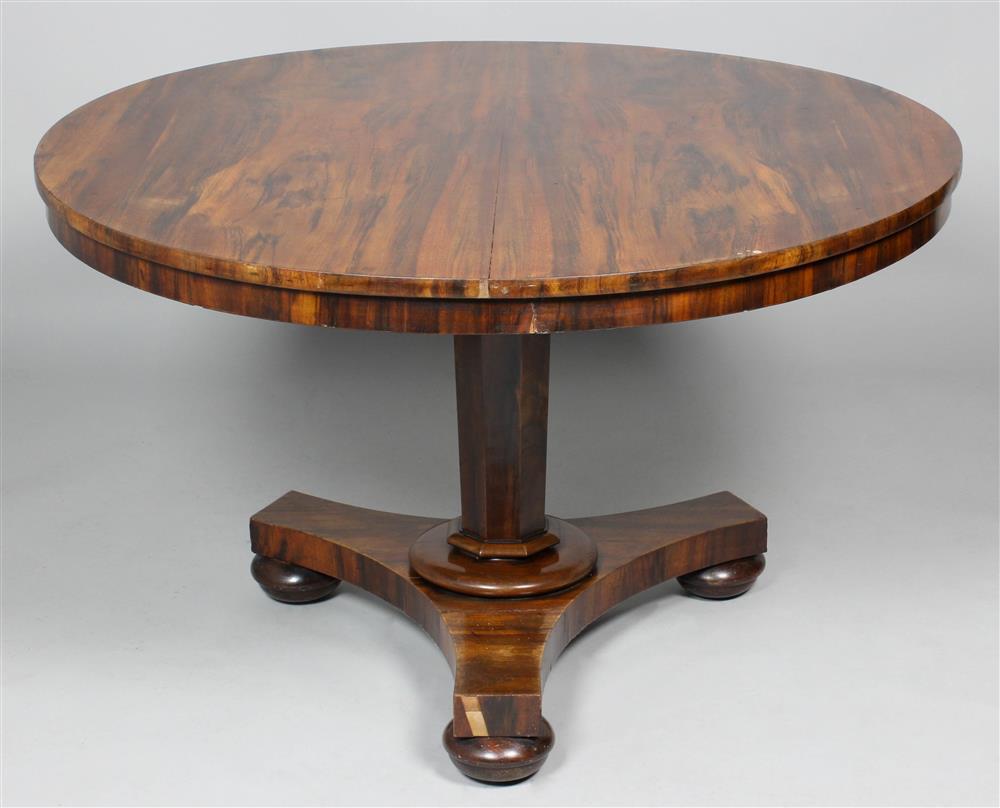 Appraisal: ENGLISH REGENCY ROSEWOOD BREAKFAST TABLE the round and hinged top