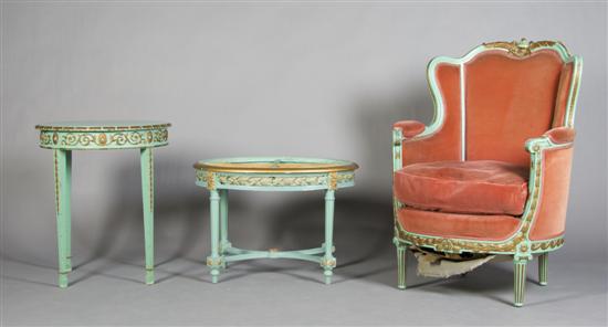 Appraisal: A Louis XVI Style Painted Bergere Height of first inches