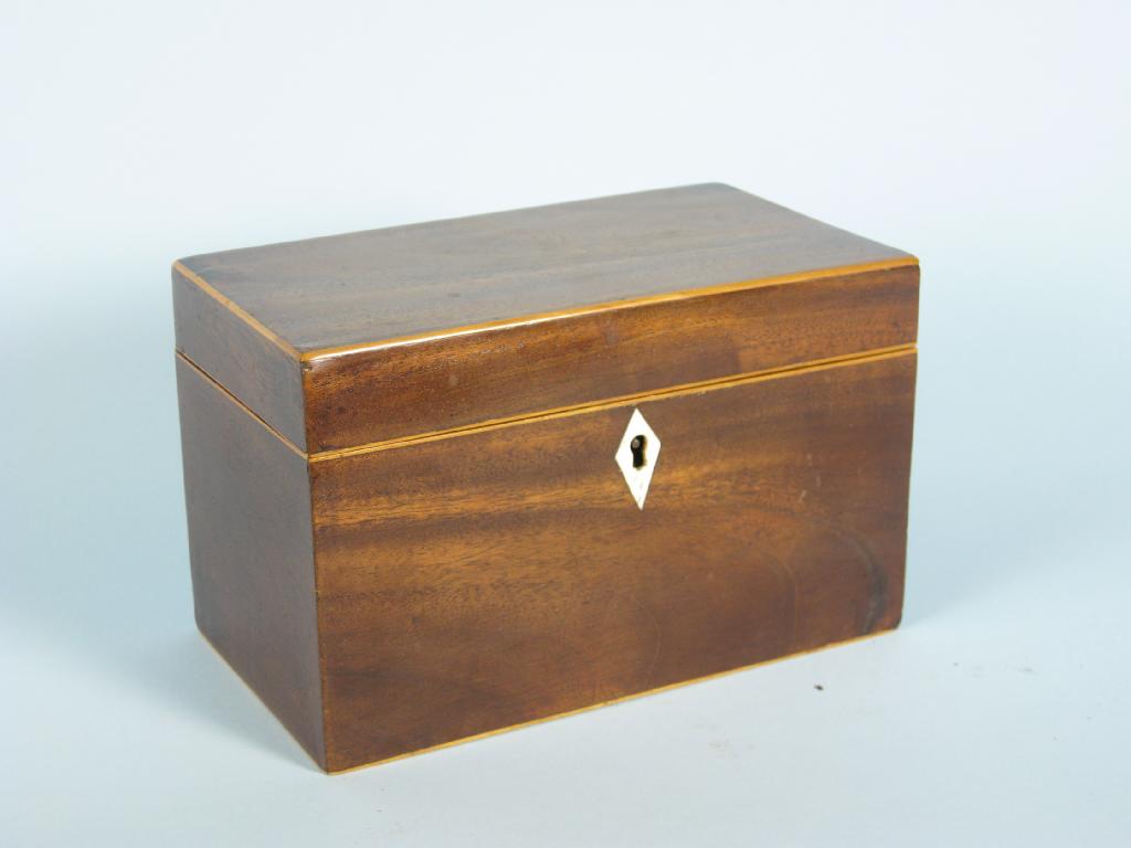 Appraisal: A Century mahogany Tea Caddy ivory escutcheon and two interior