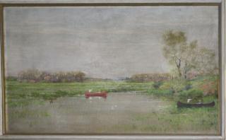 Appraisal: Charles E Mills American - Landscape with canoes o c