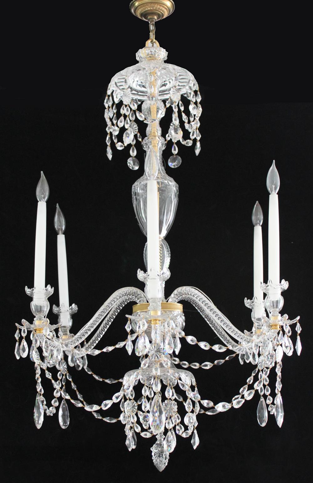 Appraisal: GEORGE III GILT METAL AND CUT GLASS SIX-LIGHT CHANDELIER ca