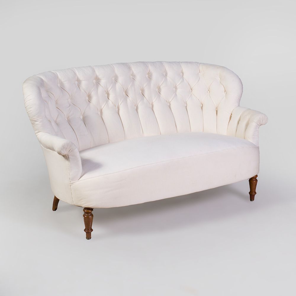 Appraisal: Victorian Tufted Muslin Upholstered Sofa in x ft in x