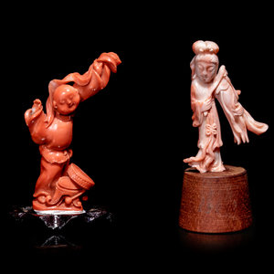 Appraisal: Two Small Chinese Coral Figures TH CENTURY the first a