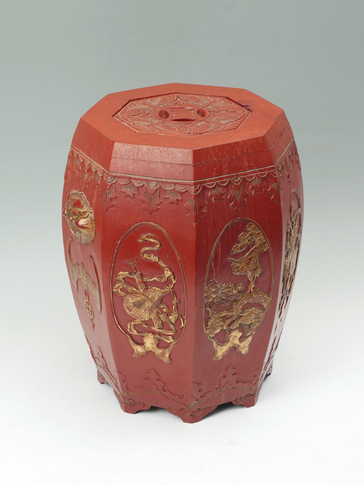 Appraisal: RED LACQUERED GARDEN SEAT JAR Red lacquered Chinese wood garden