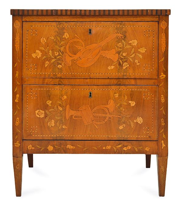 Appraisal: A MARQUETRY INLAID TWO DRAWER SIDE CABINETPOSSIBLY DUTCH MID TH