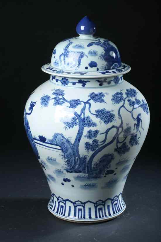 Appraisal: CHINESE BLUE AND WHITE PORCELAIN BALUSTER JAR AND COVER Kangxi