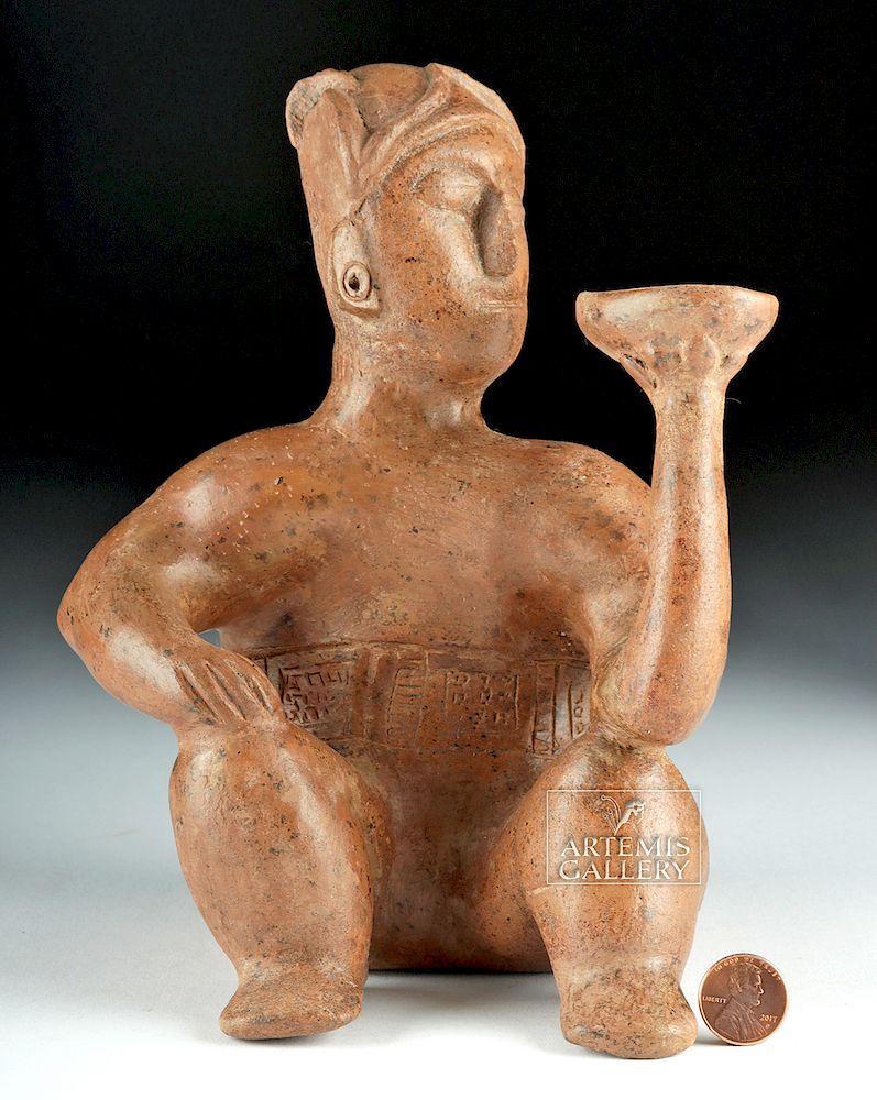 Appraisal: Colima Terracotta Vessel of Figure Holding Bowl Pre-Columbian West Mexico