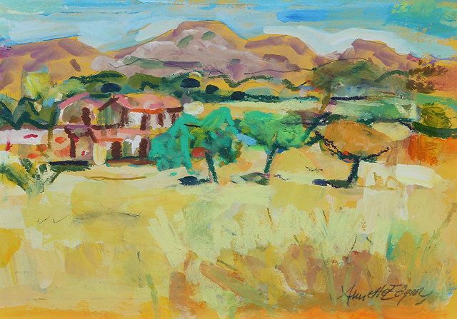 Appraisal: Annette Edgar British Contemporary Garfananya Hill Tuscanysigned lower right gouache