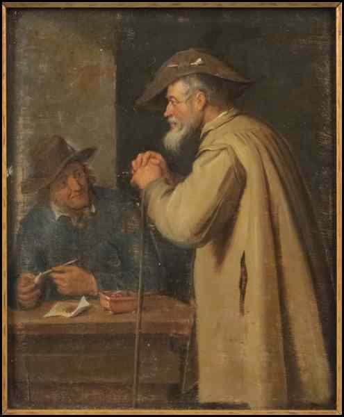 Appraisal: CONTINENTAL SCHOOL TH CENTURY INTERIOR SCENE WITH TWO GENTLEMAN Oil