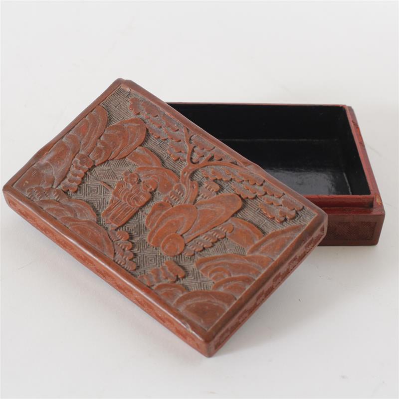 Appraisal: Chinese Cinnabar Lacquer Box with figures in landscape H x