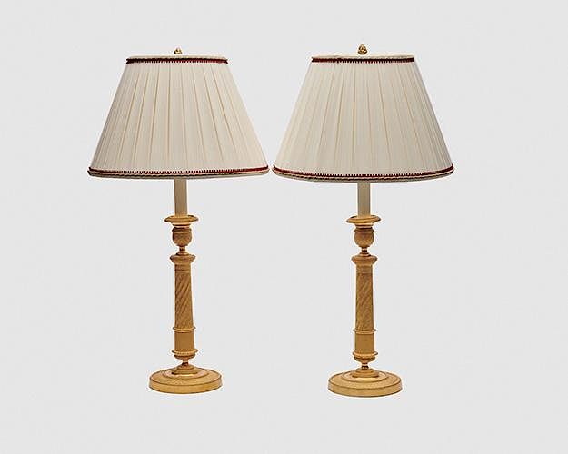 Appraisal: Pair of French Empire Gilt Bronze Candlesticks mounted as lamps