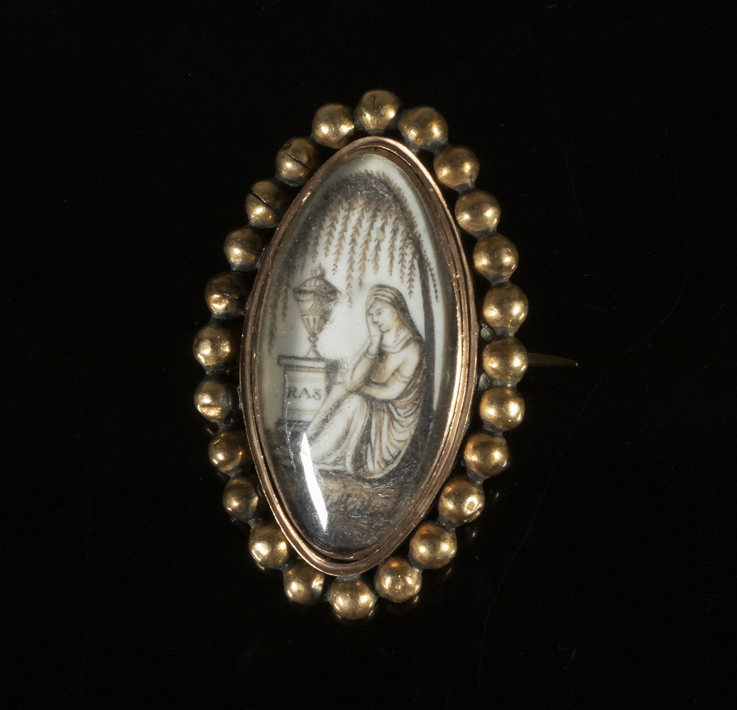 Appraisal: MEMORIAL BROOCH K Gold Mounted Marquis Shaped Memorial Miniature on