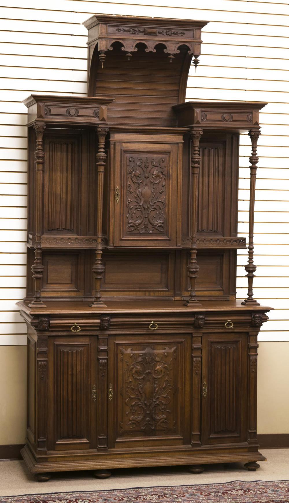 Appraisal: TALL CARVED WALNUT SIDEBOARD Renaissance Revival style French late th