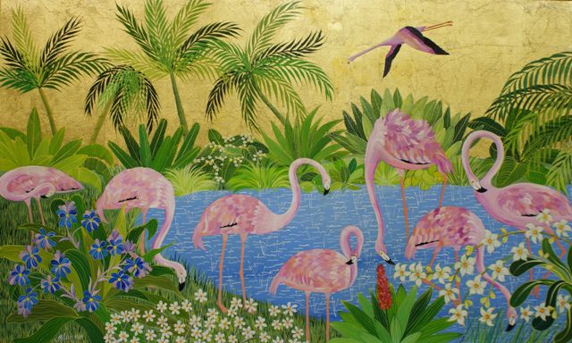 Appraisal: Milan Todd born Flamingo Lagoon oil and gold leaf on