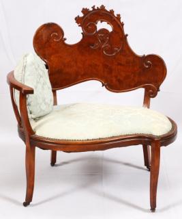 Appraisal: UPHOLSTERED MAHOGANY ONE-ARMED SETTEE H W Having a carved scrolling