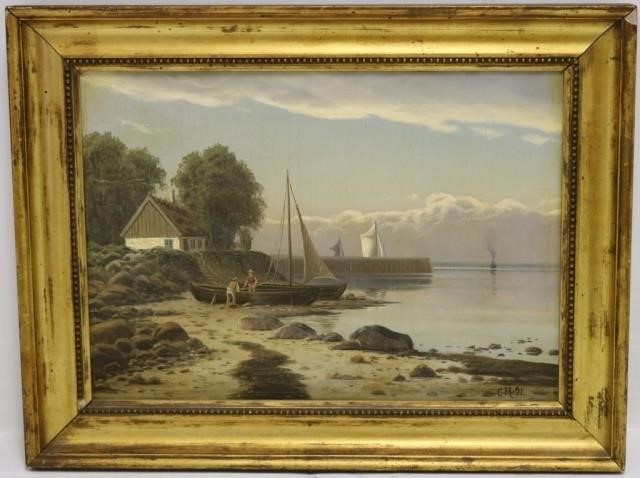 Appraisal: GUSTAV HOLMBOM - CIRCA OIL PAINTING ON CANVAS COASTAL SCENE