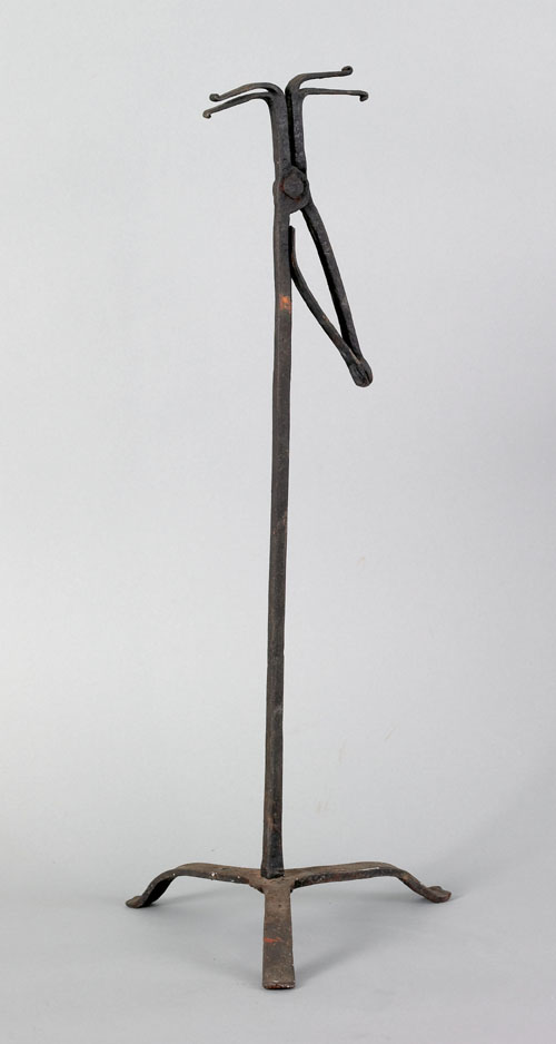 Appraisal: Wrought iron table top rush light holder ca h Provenance