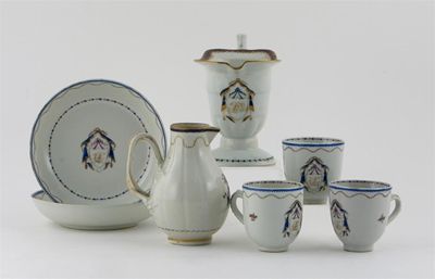 Appraisal: Two Chinese export jugs three coffee cups and two saucers