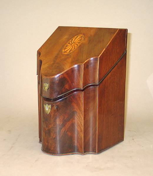 Appraisal: A George III inlaid mahogany knife box late th century