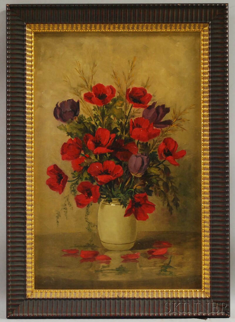 Appraisal: Continental School th Century Still Life with Vase of Poppies