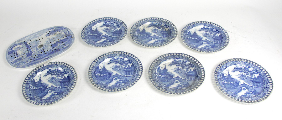 Appraisal: Seven Staffordshire pearlware blue and white transfer printed plates with