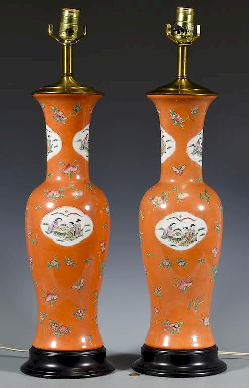 Appraisal: Pr Chinese Export Porcelain Vases Lamps Pair of Chinese Export