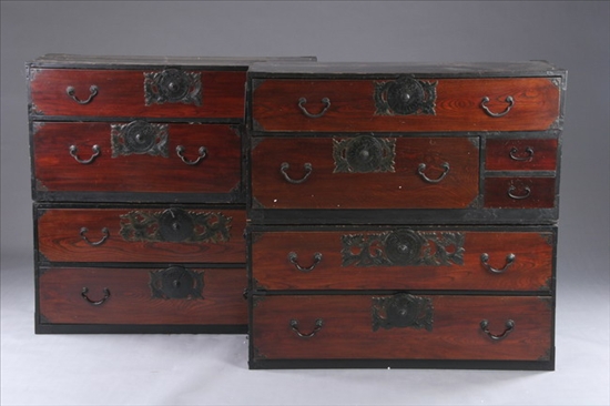 Appraisal: PAIR JAPANESE TANSU th century Each in two rectangular sections