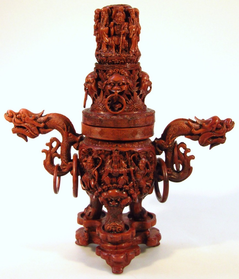 Appraisal: An oriental censer in three sections the shaped lid heavily