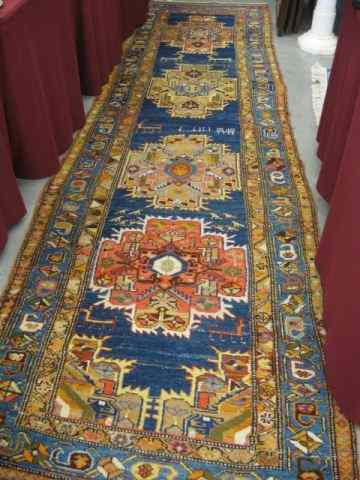 Appraisal: Bakhtiari Persian Handmade Runner interesting geometric designs floral border '