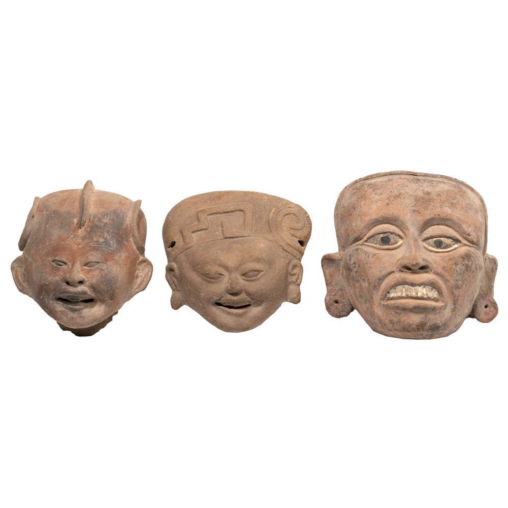 Appraisal: PRE-COLUMBIAN FIGURE ASSORTMENT items including a face mask having white