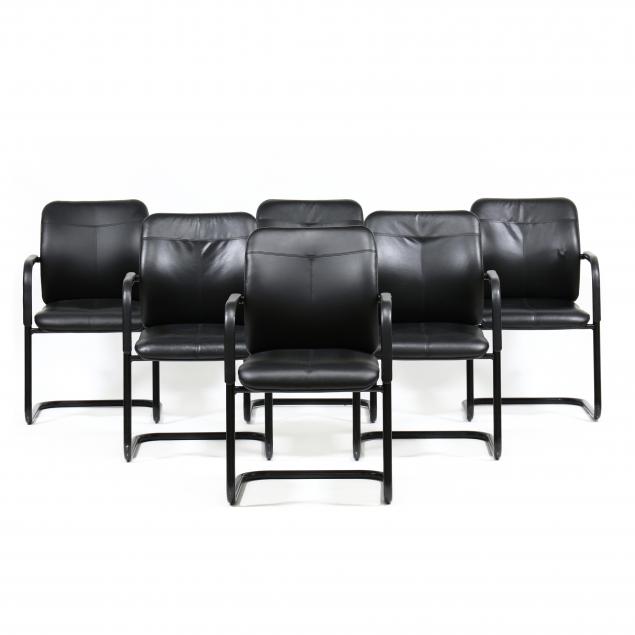 Appraisal: SIX POST-MODERN LEATHER ARMCHAIRS Contemporary labeled Davis Furniture of High