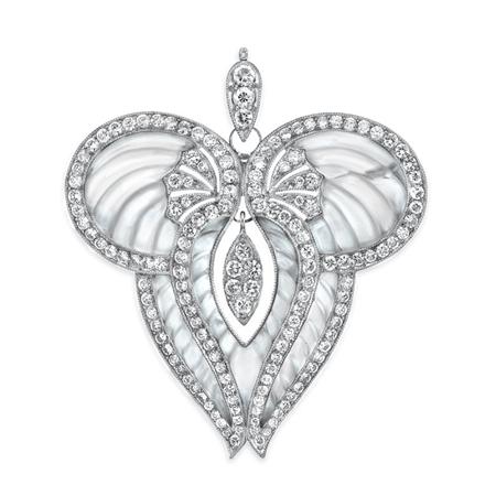 Appraisal: Fluted Frosted Rock Crystal and Diamond Pendant-Brooch Estimate -