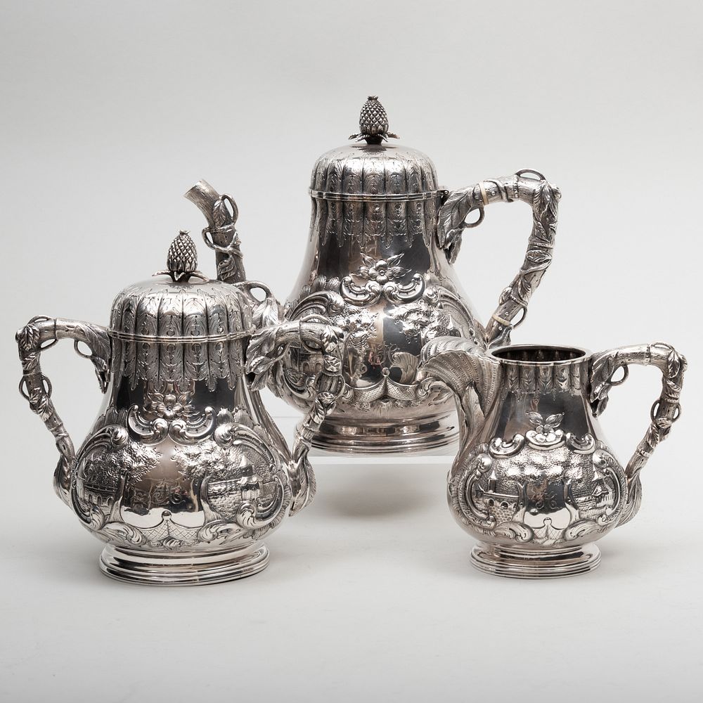 Appraisal: American Coin Silver Three Piece Tea Set Marked 'Pure Silver