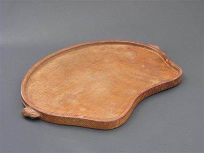 Appraisal: A Robert Mouseman Thompson oak tray kidney shaped with two