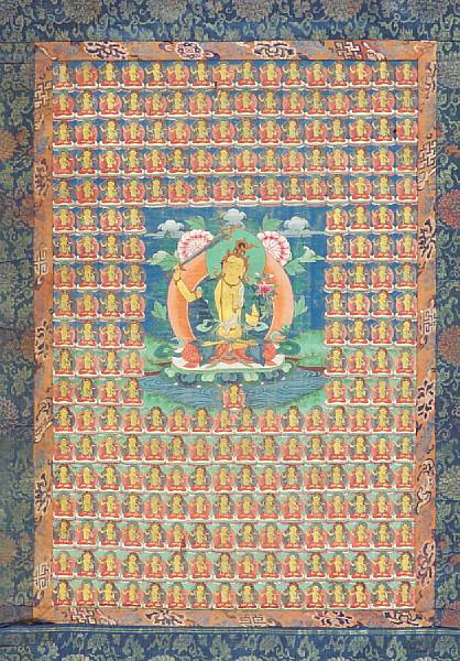 Appraisal: A Tibetan thangka of Manjushri th th Century The golden-bodied