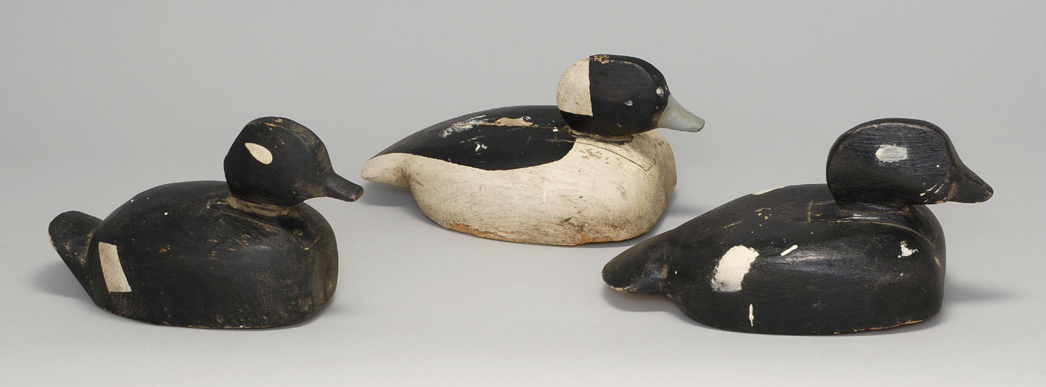 Appraisal: THREE BUFFLEHEAD DECOYS Two hens and one drake from Narraguagus