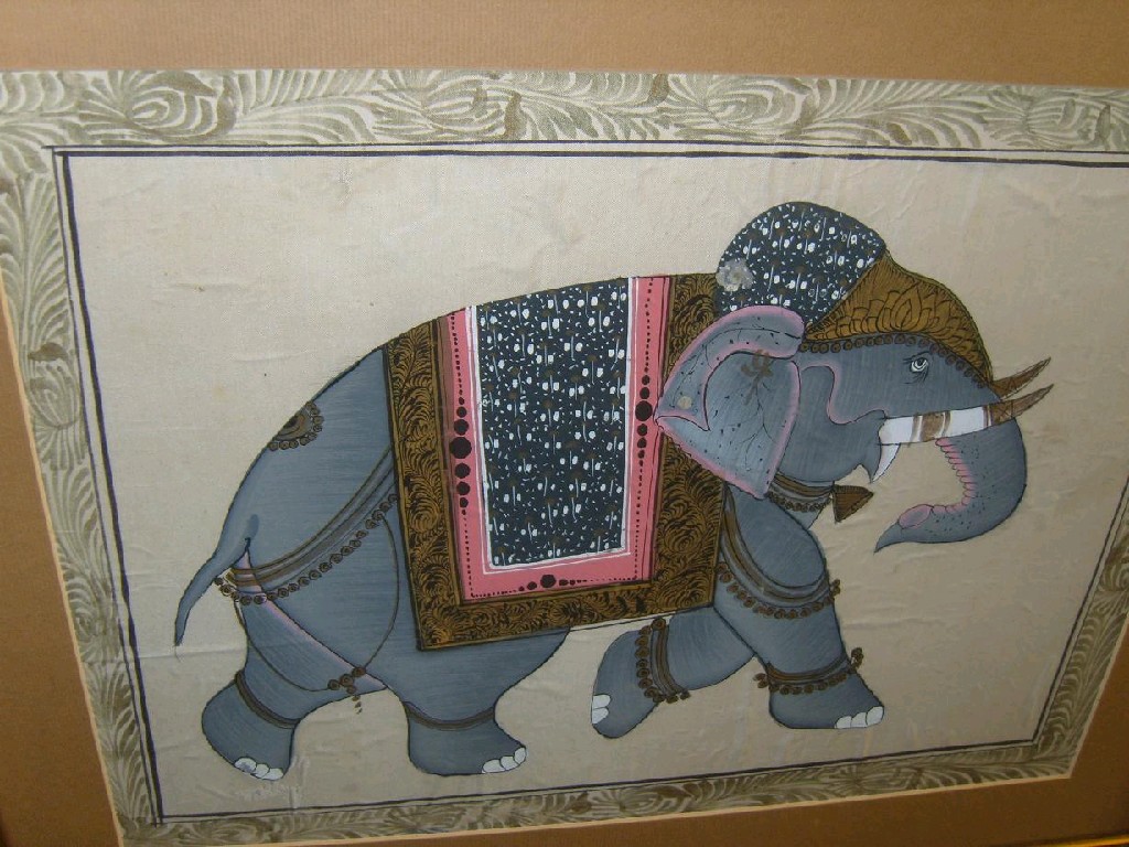 Appraisal: A collection of eastern paintings on fabric including elephants male