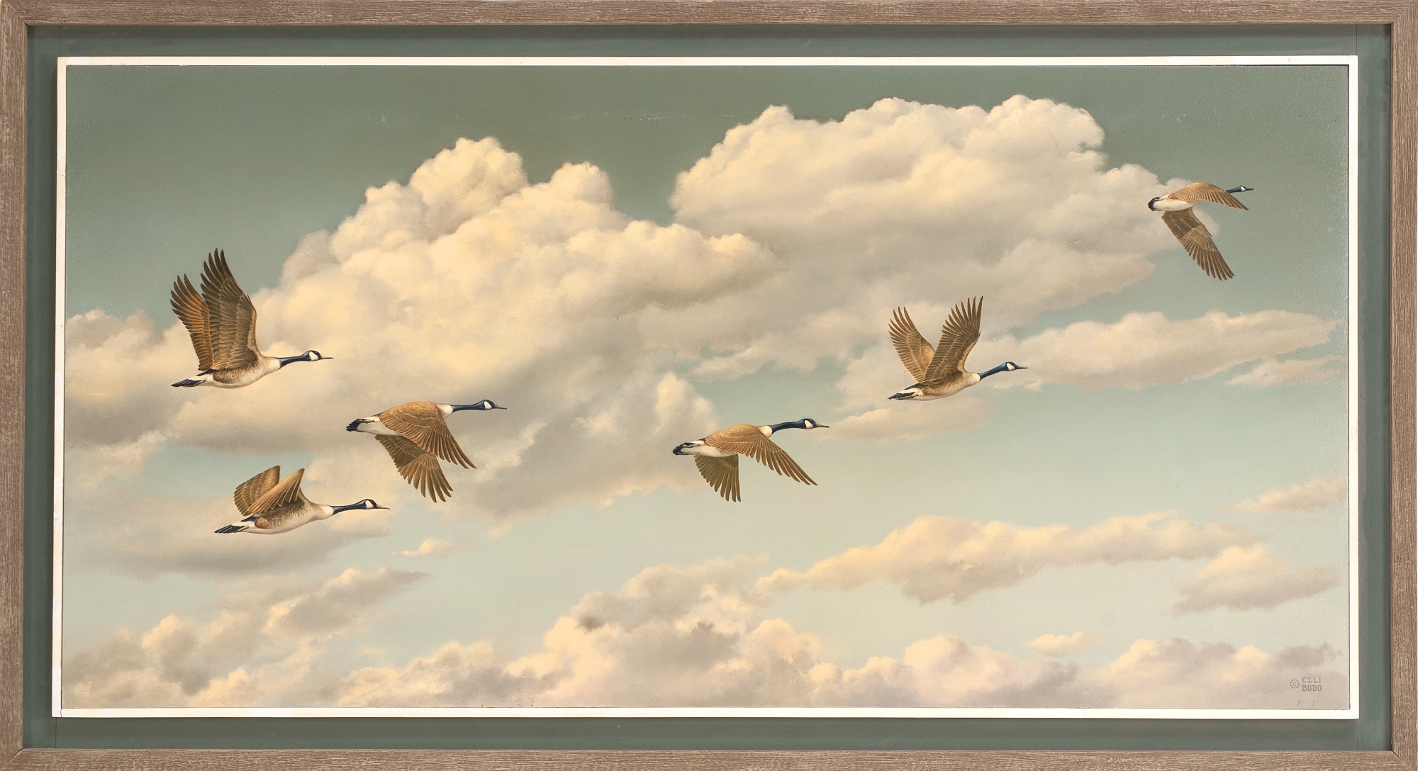 Appraisal: ELLI BODO th CenturyInto the Wind depicting Canada geese in