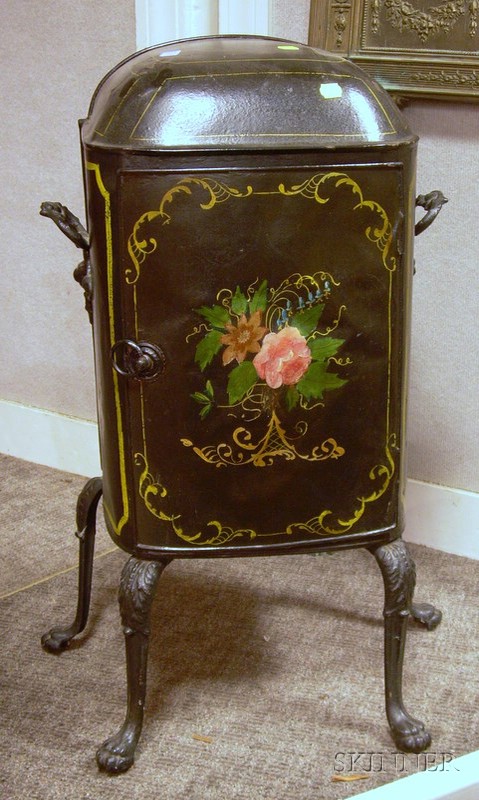 Appraisal: Painted and Decorated English Victorian Metal Plate Warming Cabinet