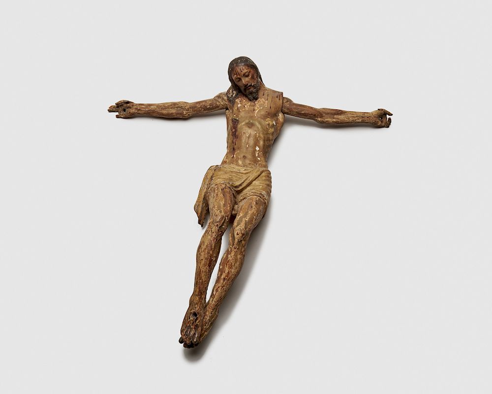 Appraisal: Continental Carved and Painted Wood Figure of Christ Crucified Continental