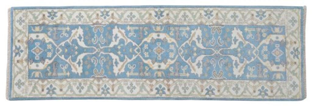 Appraisal: HAND-TIED OUSHAK RUNNER INDIA ' X ' Hand-tied Oushak runner