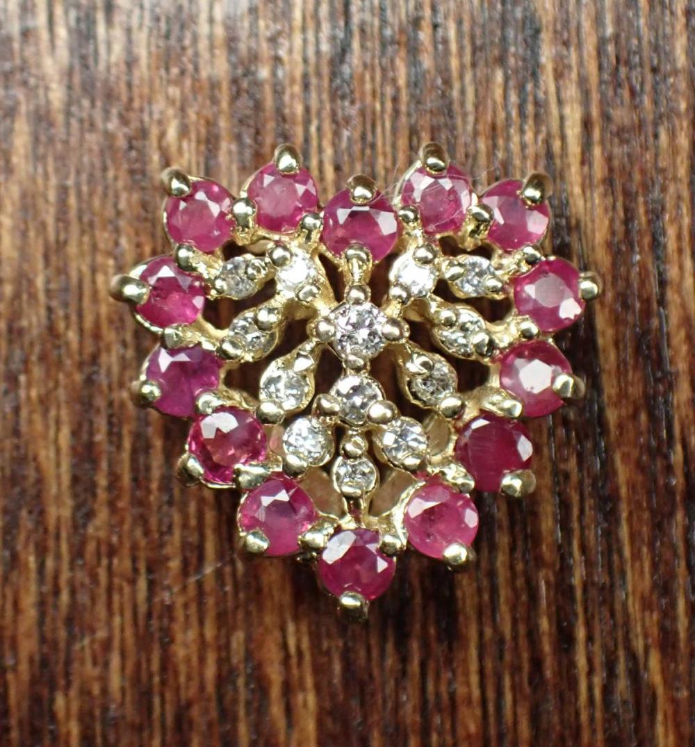 Appraisal: RUBY DIAMOND AND FOURTEEN KARAT GOLD SLIDER PENDANT The yellow