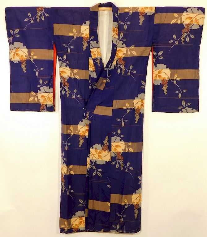 Appraisal: Japanese Stripes and Flowers Furisode Kimono Japan - th Century