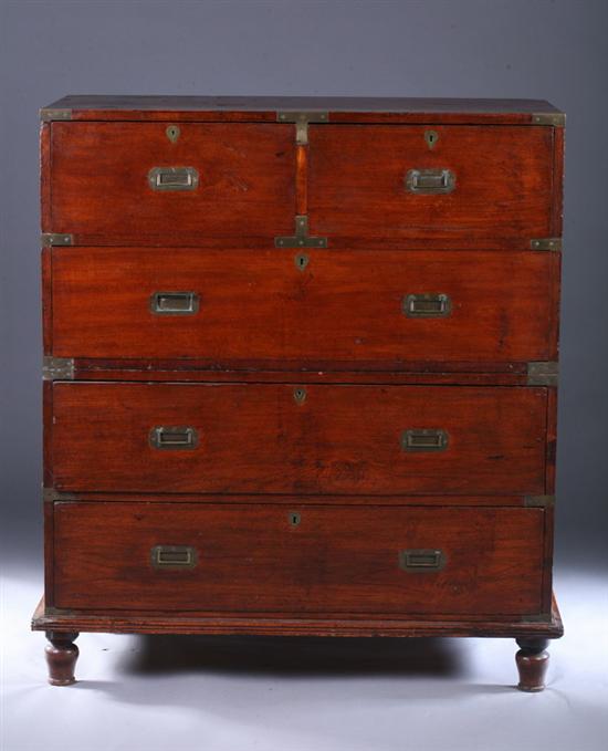 Appraisal: TEAKWOOD CAMPAIGN CHEST OF DRAWERS th century in two parts